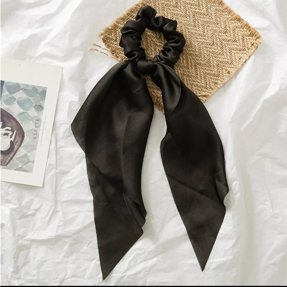 Solid Color Knotted Ribbon Hair Tie Scrunchies, Black